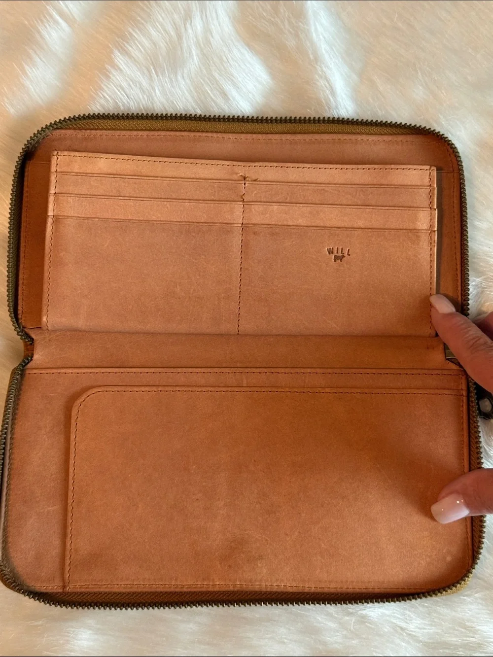WILL Leather Cognac Zip Around Clutch Wallet